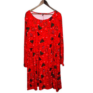 Allison Brittney Plus Christmas Tree Long Sleeve Holiday Dress Plus Size 3X